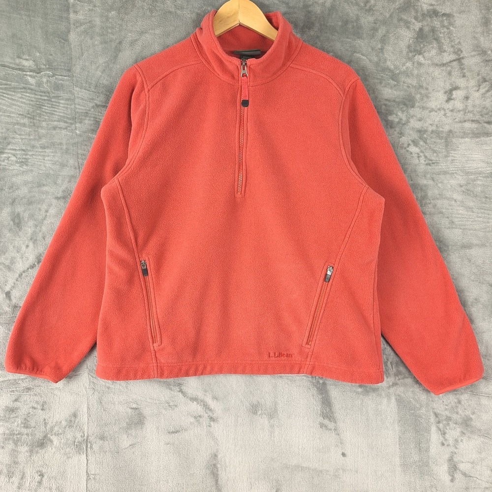 LL‎ Bean Pullover Large Salmon Red 1/4 Zip Fleece Pullover Outdoor Cozy Heritage